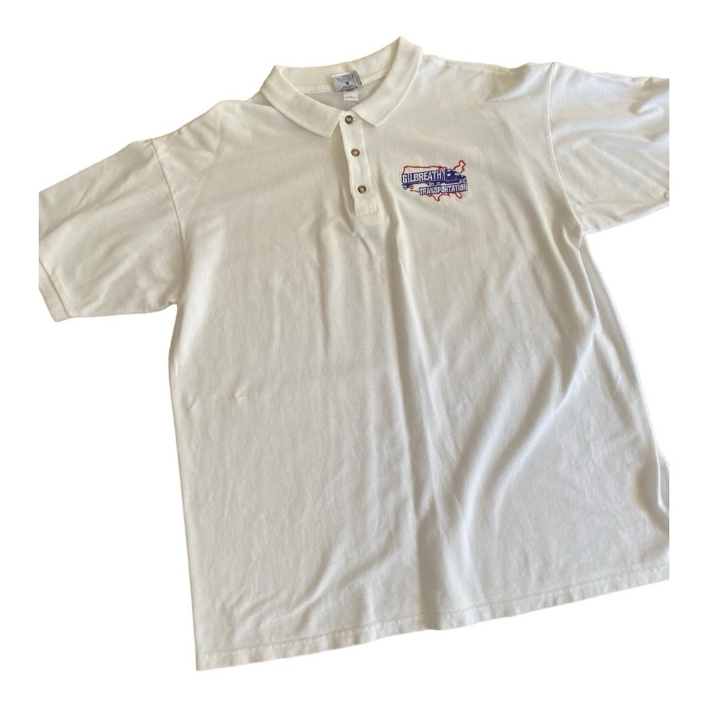 Anvil White Short Sleeve Polo Shirt Mens XL Gilbreath Transportation Graphic
